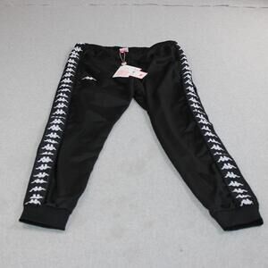Kappa Pants Women XS Black Side Logo Stripe Track Elastic Waist Athletic Gym Y2K